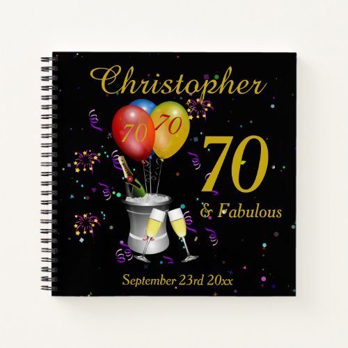 70th Birthday Celebration Black Party Guest Notebook