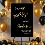 70th Birthday Celebration Gold and Black Script Foam Board<br><div class="desc">Celebrate turning 70 in elegant style with this gold and black script foam board. Featuring customizable text and optional photo space, this luxe design is perfect as a welcome sign, party display, or photo backdrop. The bold black background paired with shimmering gold script creates a sophisticated, modern look—ideal for marking...</div>