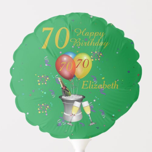 70th Birthday Celebration Green Balloon