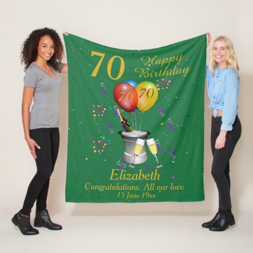 70th Birthday Celebration Green Fleece Blanket