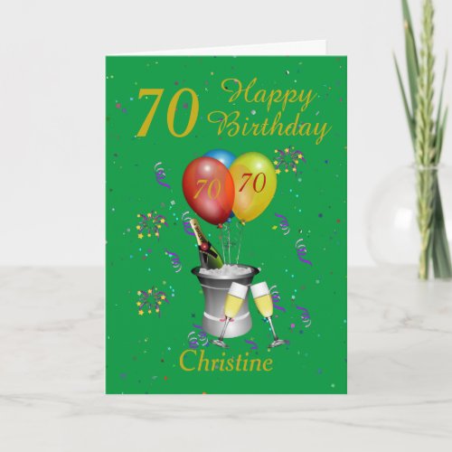 70th Birthday Celebration Green Gold Card