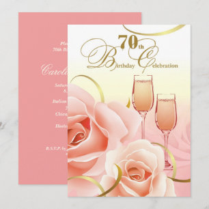 70th Birthday Celebration. Pink Peach Roses Invitation