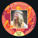 70th Birthday Celebration Retro 60's Photo Sticker<br><div class="desc">Join us for a retro-inspired birthday bash filled with groovy vibes and flower power! Our psychedelic 60s-themed party promises a trip down memory lane with colorful decorations, peace signs, and tie-dye delights. Add a photo of the birthday person for extra personalization. Get ready to celebrate in true vintage style. Whether...</div>