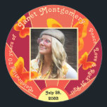70th Birthday Celebration Retro 60's Photo Sticker<br><div class="desc">Join us for a retro-inspired birthday bash filled with groovy vibes and flower power! Our psychedelic 60s-themed party promises a trip down memory lane with colorful decorations, peace signs, and tie-dye delights. Add a photo of the birthday person for extra personalization. Get ready to celebrate in true vintage style. Whether...</div>