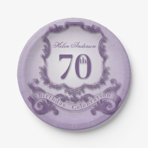 70th Birthday Celebration Vintage Frame Paper Plates