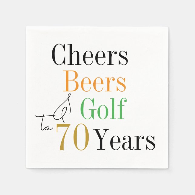 70th Birthday Cheers and Beers Golf Minimal Napkins (Front)