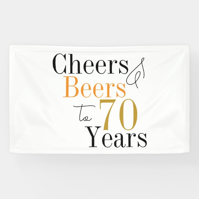 70th Birthday Cheers and Beers Minimal Party Banner (Horizontal)