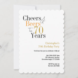 70th Birthday Cheers and Beers Minimal Party Invitation