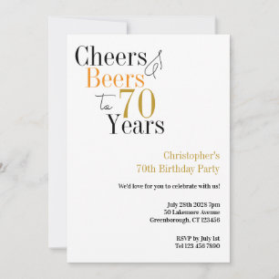 70th Birthday Cheers and Beers Minimal Party Invitation