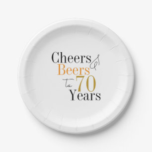 70th Birthday Cheers and Beers Party Paper Plates