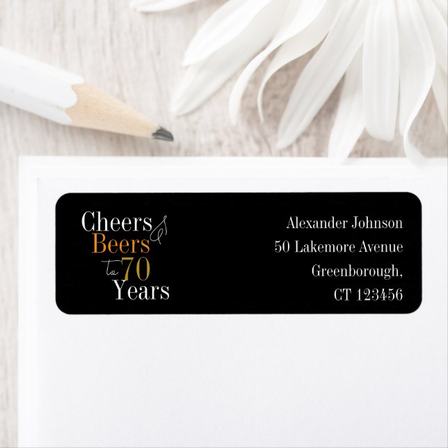 70th Birthday Cheers and Beers Return Address Label (Insitu)