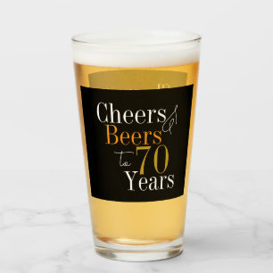 70th Birthday Cheers Beers Black Gold Party Favor Glass