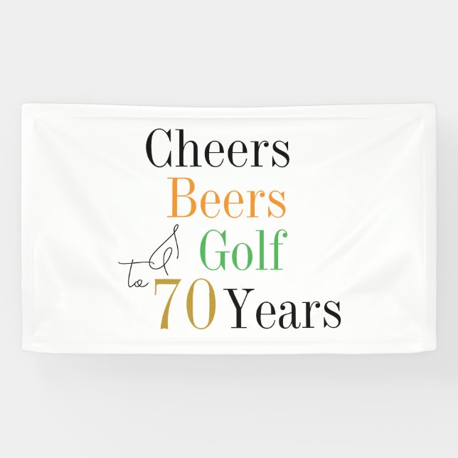 70th Birthday Cheers Beers Golf Minimal Party Banner (Horizontal)