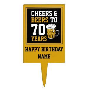 70th Birthday Cheers & Beers to 70 Years Funny Cake Topper