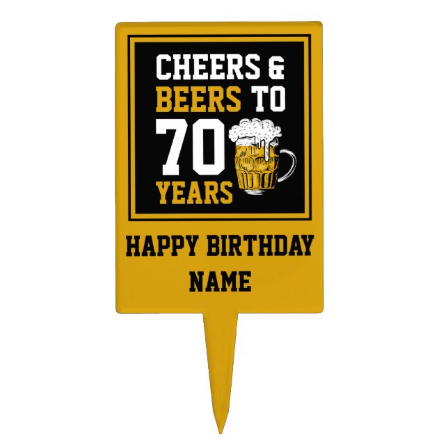 70th Birthday Cheers & Beers to 70 Years Funny Cake Topper (Front)