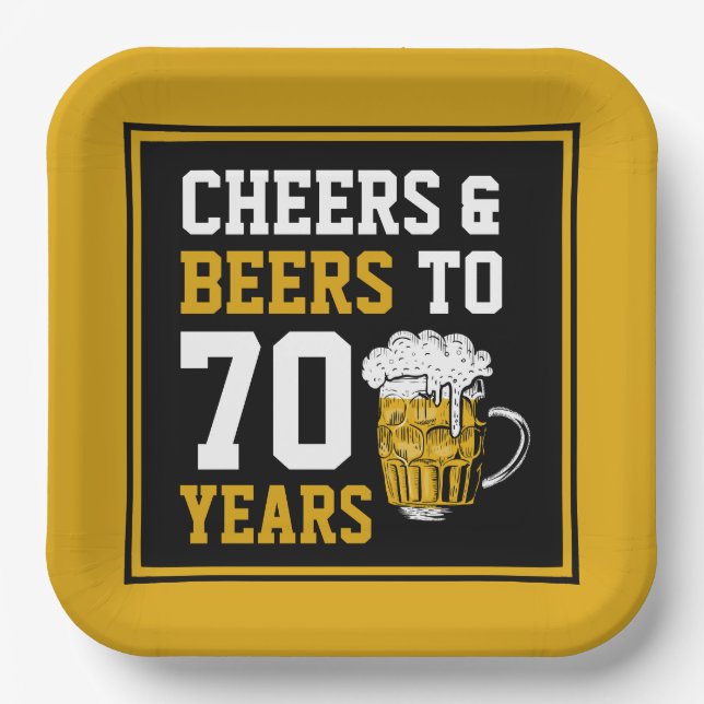 70th Birthday Cheers & Beers to 70 Years Funny Paper Plates (Front)