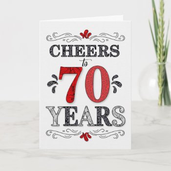 70th Birthday Cheers In Red White Black Pattern Card by SalonOfArt at Zazzle