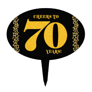 70th Birthday Cheers to 70 Years Gold Confetti Cake Topper