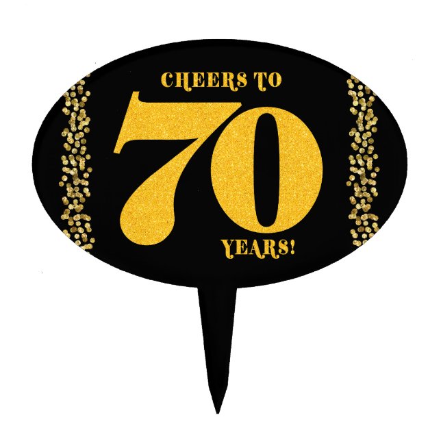 70th Birthday Cheers to 70 Years Gold Confetti  Cake Topper (Front)