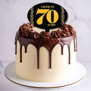 70th Birthday Cheers to 70 Years Gold Confetti Cake Topper