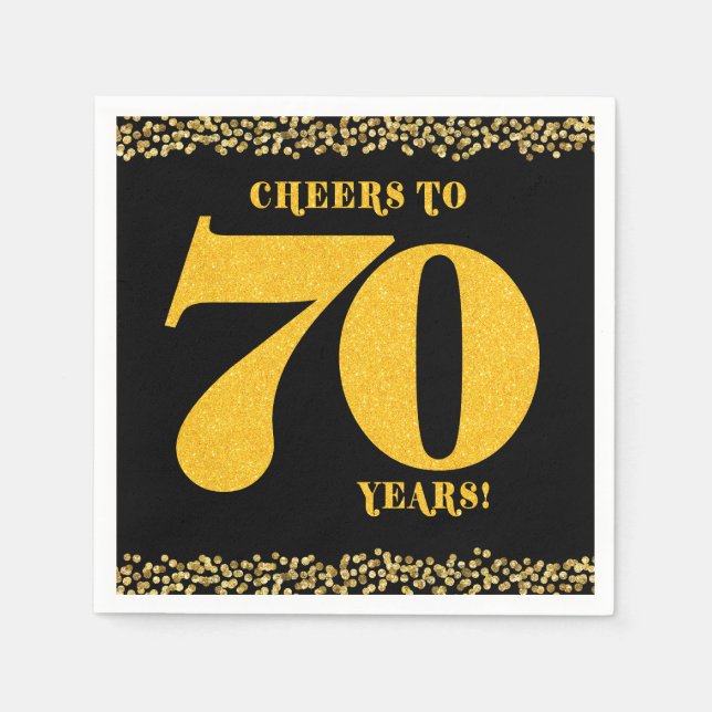 70th Birthday Cheers to 70 Years Gold Glitter  Napkins (Front)