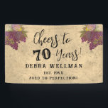 70th Birthday Cheers to 70 Years Vineyard Birthday Banner<br><div class="desc">70th Birthday Cheers to 70 Years Vineyard Birthday Banner Celebrate 70 years in style with this rustic vineyard–inspired birthday banner! Featuring watercolor wine country artwork with rich vineyard hues, this elegant ‘Cheers to 70 Years’ design is the perfect backdrop for milestone birthday parties. A beautiful addition to your wine-themed celebration,...</div>