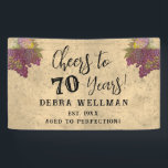 70th Birthday Cheers to 70 Years Vineyard Birthday Banner<br><div class="desc">70th Birthday Cheers to 70 Years Vineyard Birthday Banner Celebrate 70 years in style with this rustic vineyard–inspired birthday banner! Featuring watercolor wine country artwork with rich vineyard hues, this elegant ‘Cheers to 70 Years’ design is the perfect backdrop for milestone birthday parties. A beautiful addition to your wine-themed celebration,...</div>