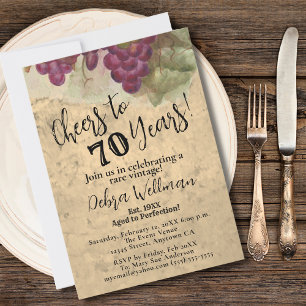 70th Birthday Cheers to 70 Years Vintage Rustic Invitation