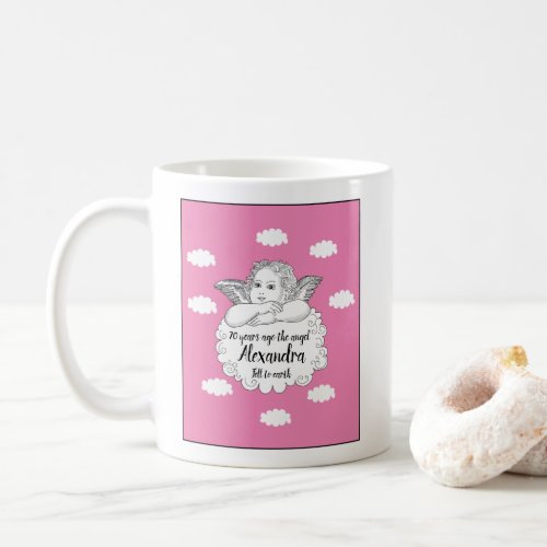 70th Birthday Christian Add Name Angel Cute Pink Coffee Mug