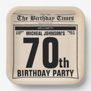 70th Birthday Classic Vintage Old Newspaper Custom Paper Plates