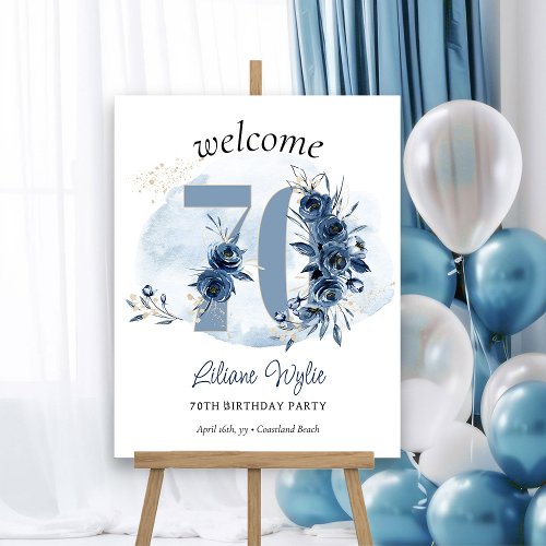 70th Birthday Coastal Blue Floral Number Welcome Foam Board