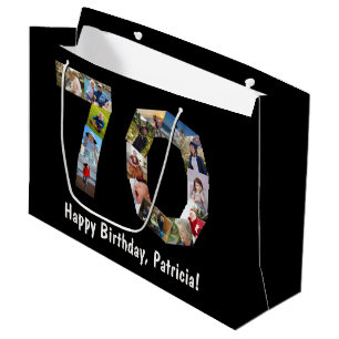 70th Birthday Collage 15 Photo Number 70 Age Large Gift Bag