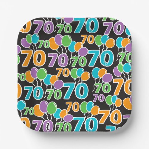 70th Birthday Colorful Balloons Paper Plate
