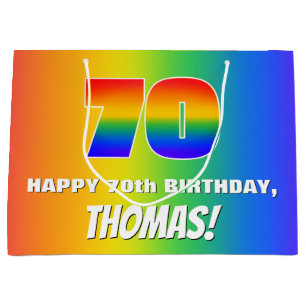 70th Birthday: Colorful, Fun Rainbow Pattern # 70 Large Gift Bag