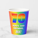 [ Thumbnail: 70th Birthday: Colorful, Fun Rainbow Pattern # 70 Paper Cups ]