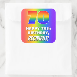 70th Birthday: Colorful, Fun Rainbow Pattern # 70 Square Sticker