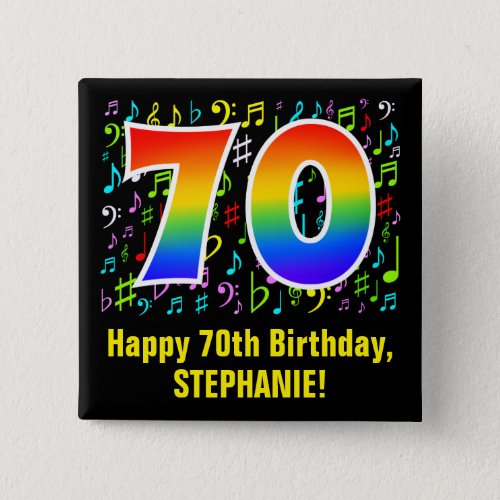 70th Birthday Colorful Music Symbols Rainbow 70 Button