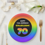 [ Thumbnail: 70th Birthday: Colorful Rainbow # 70, Custom Name Paper Plates ]