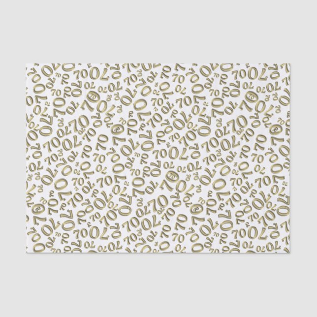 70th Birthday Cool Number Pattern Gold and White Tissue Paper (Front)