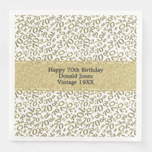 70th Birthday Cool Number Pattern Gold/White Paper Dinner Napkins