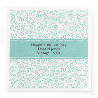 70th Birthday Cool Number Pattern Teal/White Paper Dinner Napkins