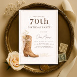 70th Birthday Cowgirl Floral Party Invitation<br><div class="desc">A beautiful cowgirl themed 70th birthday party invitation featuring soft florals and western charm. Perfect for celebrating a milestone birthday with a fun country vibe. The feminine floral details paired with rustic western style make it ideal for barn venues, backyard gatherings, country halls, or western themed celebrations. Easily personalize with...</div>