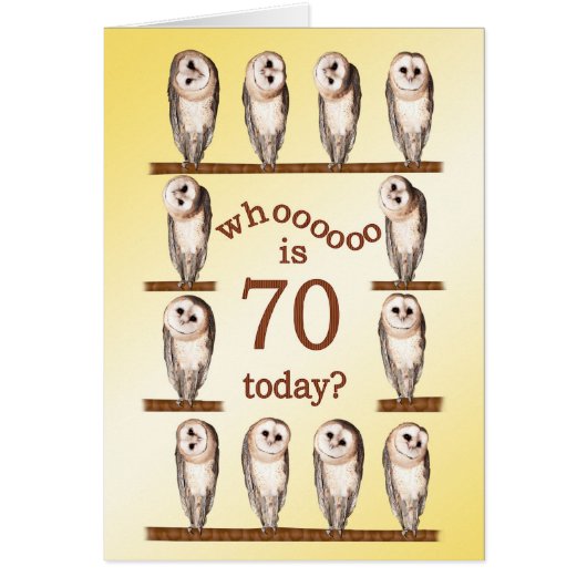 70th birthday, Curious owls card. Cards (Front)