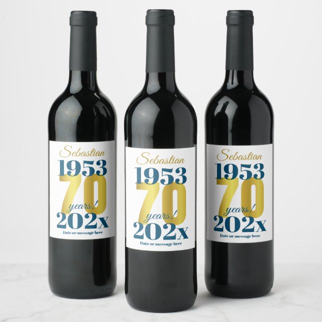 70th Birthday Custom Dates Wine Label (Bottles)