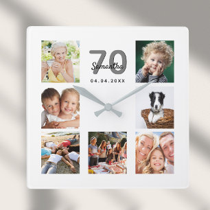 70th birthday custom photo collage family square wall clock