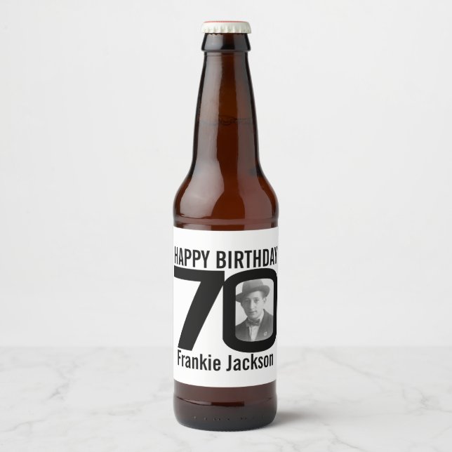 70th Birthday custom photo name label (Front)