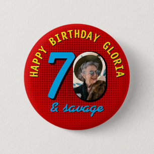70th Birthday Custom Photo Retro Personalized Button