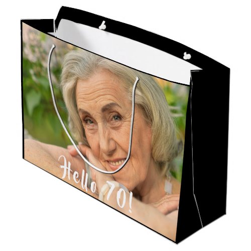 70th birthday custom photomhello 70 woman large gift bag