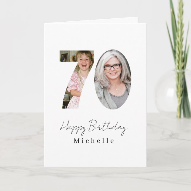 70th Birthday Custom Two Photo Card (Front)