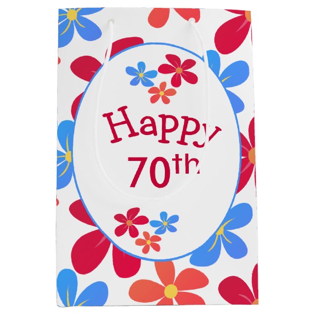 70th Birthday Daisies On White  Medium Gift Bag (Front)